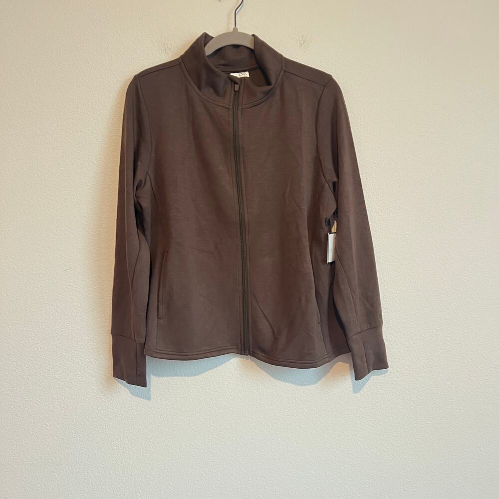 NWT Laundry by Shelli Segal Brown Mock Neck Full Zip Athletic Jacket Clean Girl